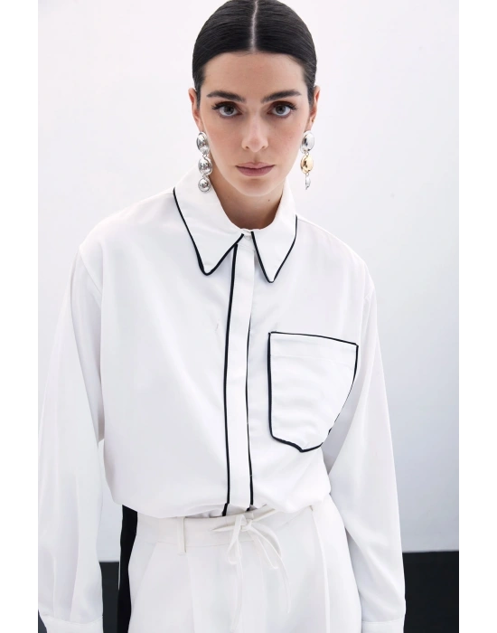 Cep Detaylı Salaş Gömlek - Ekru