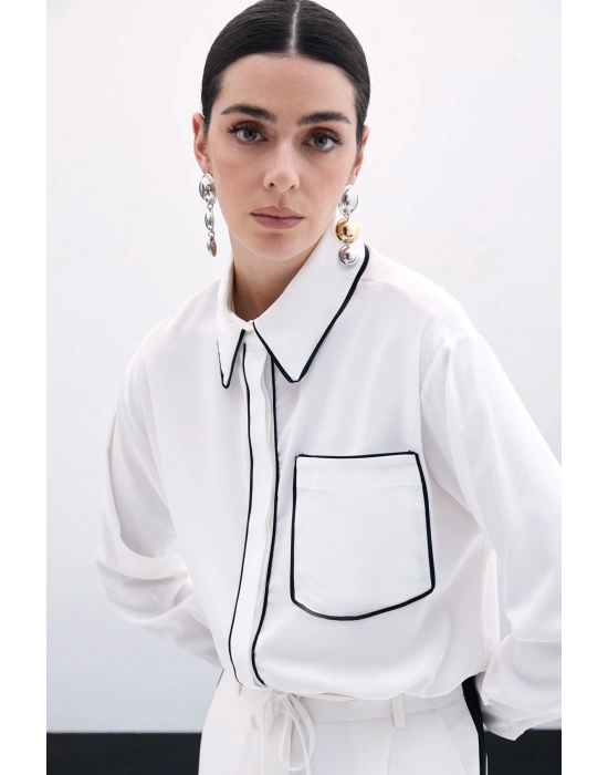 Cep Detaylı Salaş Gömlek - Ekru