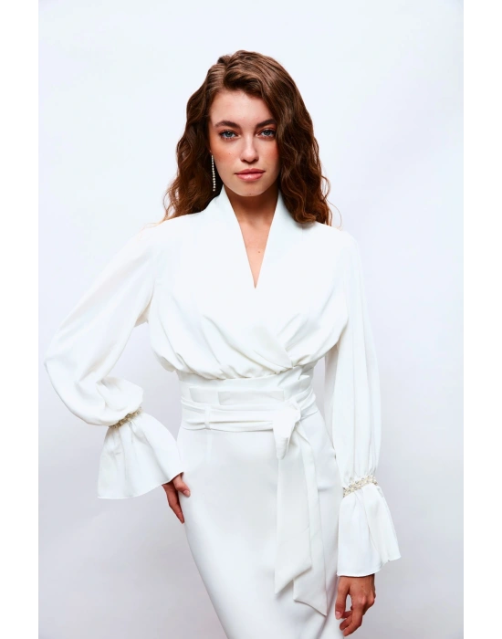 Kol Aksesuar Detaylı Bluz - Ekru