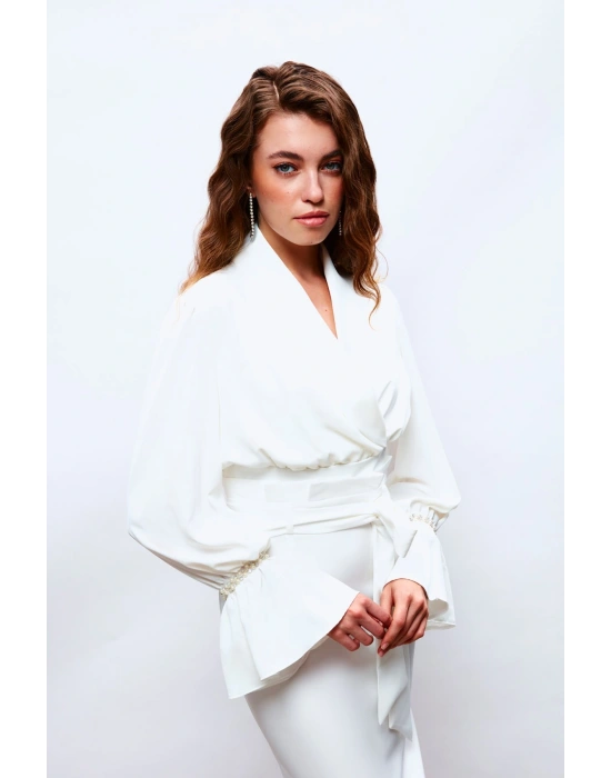 Kol Aksesuar Detaylı Bluz - Ekru