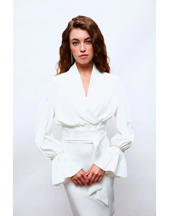 Kol Aksesuar Detaylı Bluz - Ekru