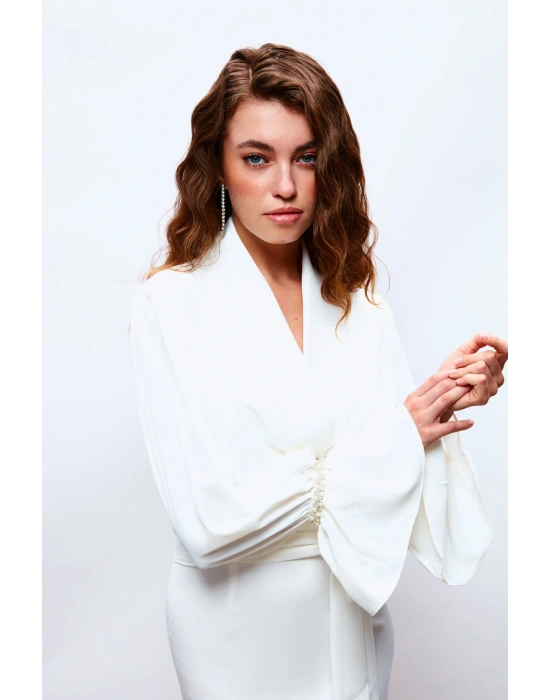 Kol Aksesuar Detaylı Bluz - Ekru