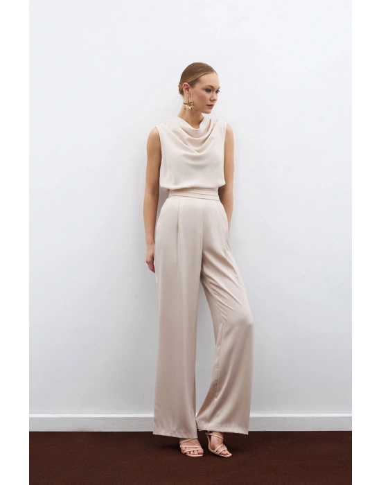 Degaje Yaka Kolsuz Bluz - Bej