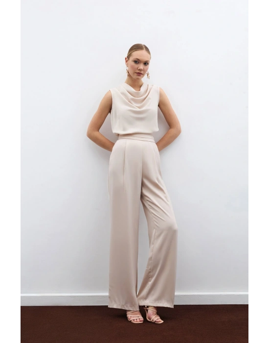 Degaje Yaka Kolsuz Bluz - Bej