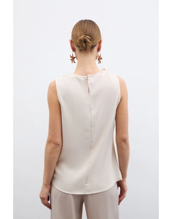 Degaje Yaka Kolsuz Bluz - Bej