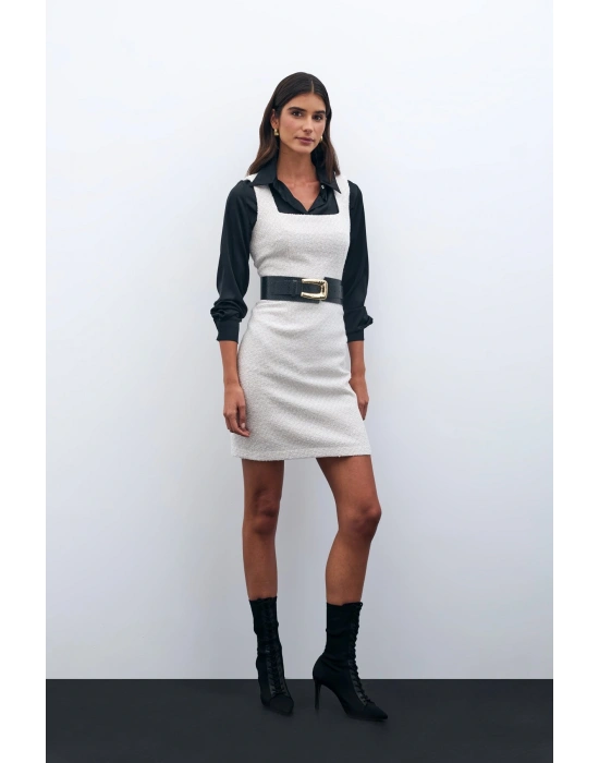 Mini Tüvit Elbise - Taş