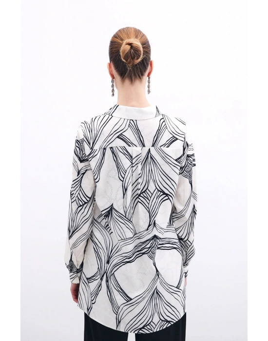 Desenli Saten Gömlek - Siyah