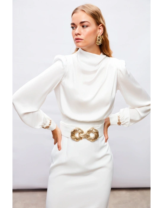 Kol Aksesuar Detaylı Bluz - Ekru