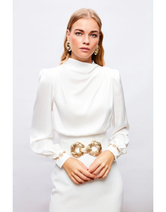 Kol Aksesuar Detaylı Bluz - Ekru