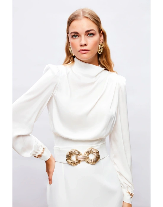 Kol Aksesuar Detaylı Bluz - Ekru