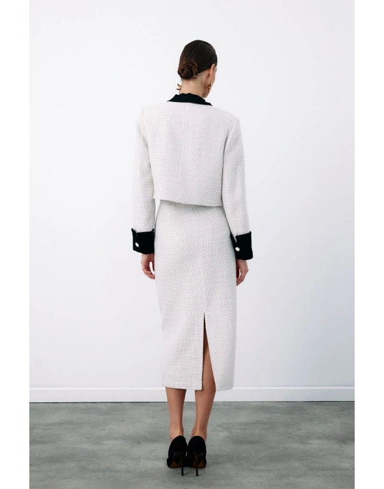 Kontrast Kısa Tüvit Ceket - Taş