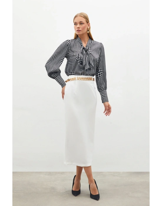 Fularlı Desenli Gömlek - Siyah