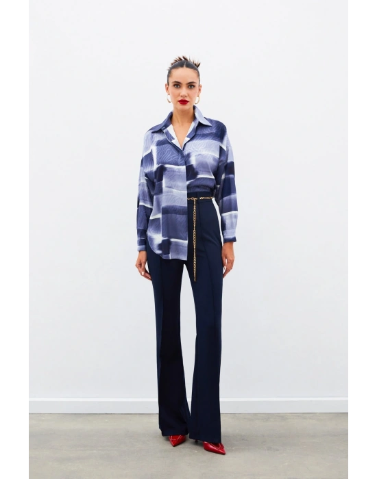 Desenli Uzun Gömlek - LACİVERT