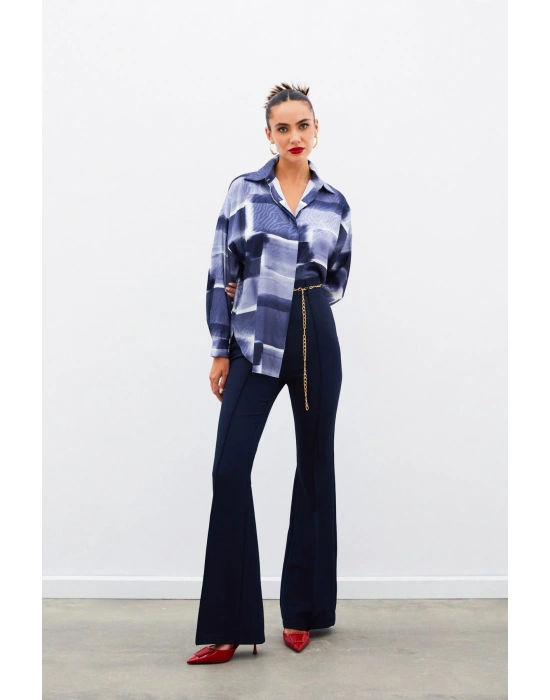 Desenli Uzun Gömlek - LACİVERT