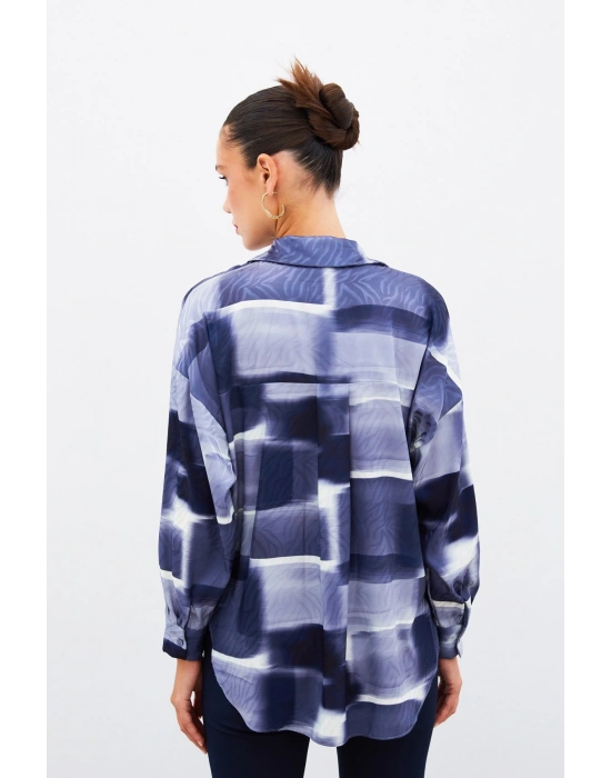 Desenli Uzun Gömlek - LACİVERT