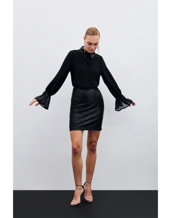 Payet Detaylı Gömlek - Siyah