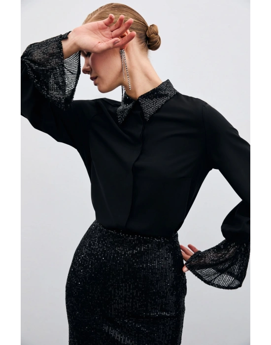 Payet Detaylı Gömlek - Siyah