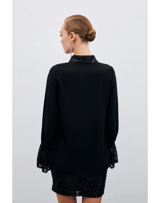Payet Detaylı Gömlek - Siyah