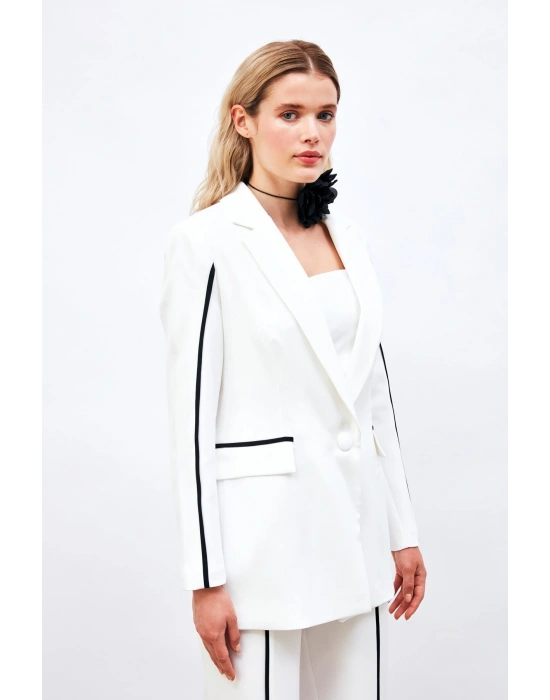 Kontrast Salaş Ceket - Ekru