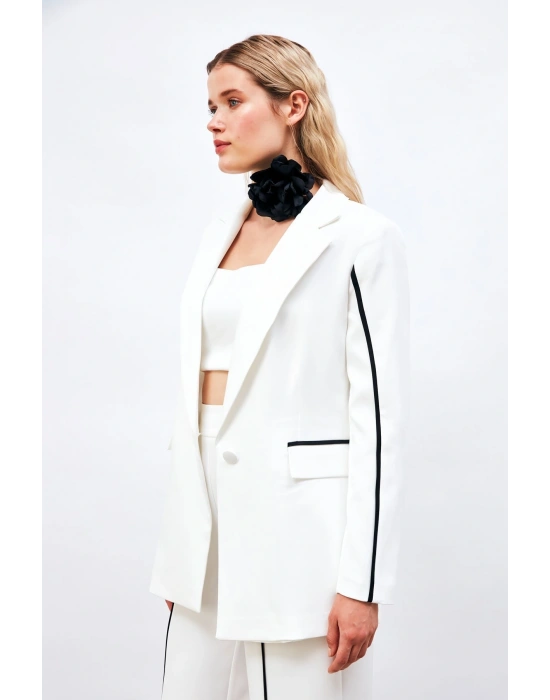 Kontrast Salaş Ceket - Ekru