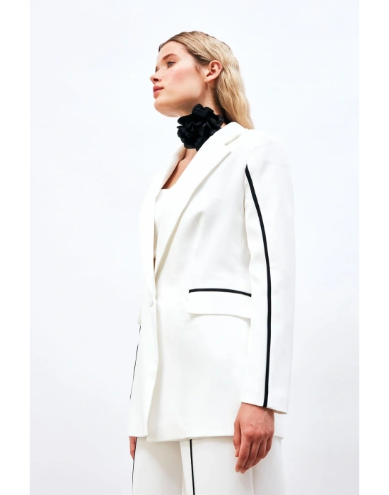 Kontrast Salaş Ceket - Ekru