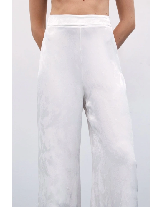 Jakarlı Bol Paça Pantolon - Ekru