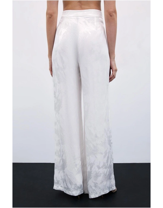 Jakarlı Bol Paça Pantolon - Ekru