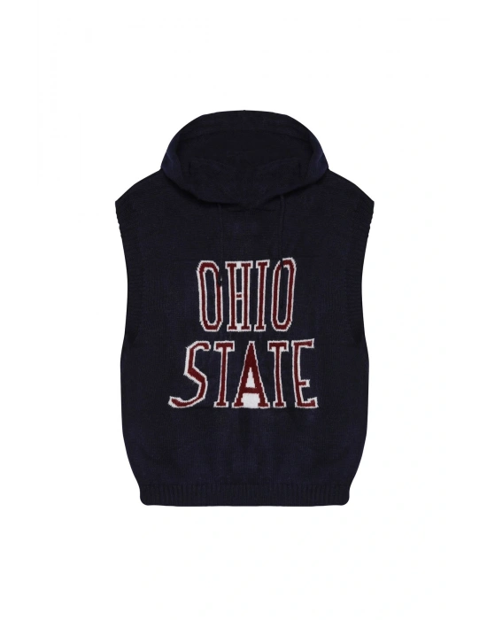 Yazı Sloganlı Kapüşonlu Süveter Lacivert