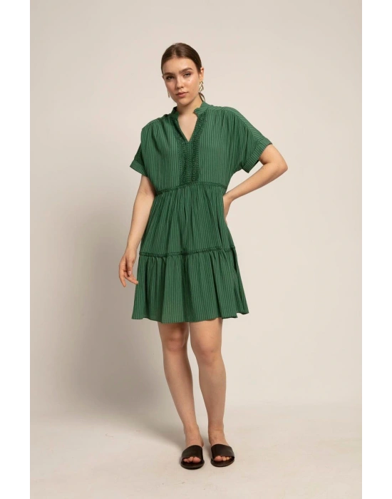 YARASA KOL DANTEL DETAYLI ELBİSE