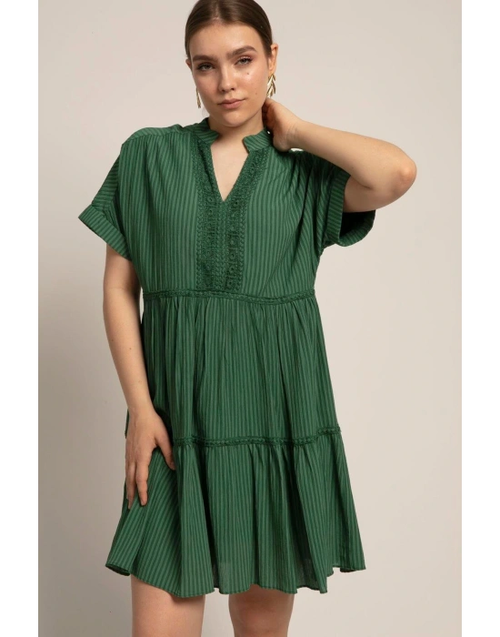 YARASA KOL DANTEL DETAYLI ELBİSE