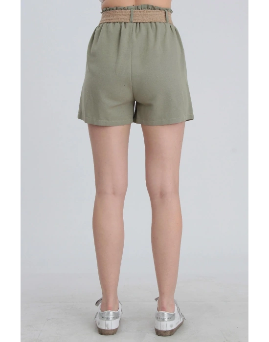 Hasır Kemerli Haki Şort
