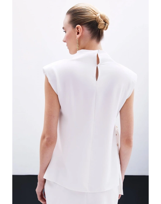 Kemerli Kolsuz Bluz - Ekru