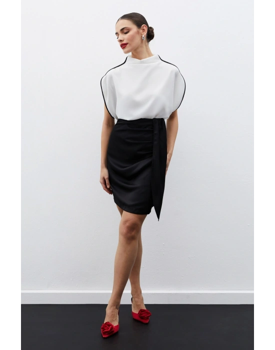 Kuşaklı Mini Etek - SİYAH