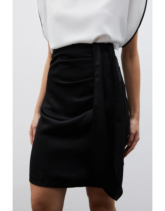 Kuşaklı Mini Etek - SİYAH