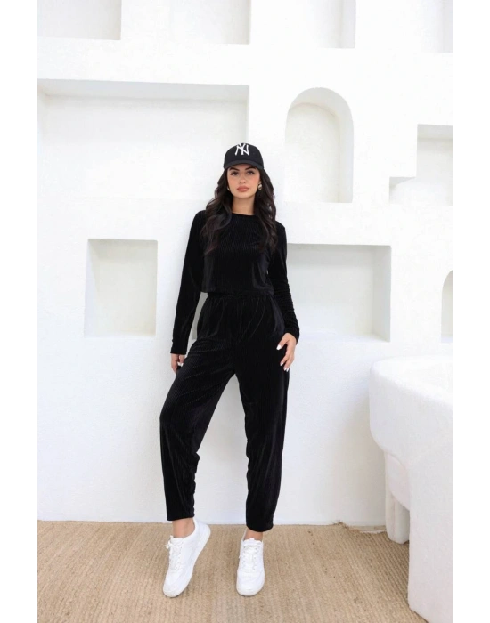 DESENLİ BLUZ - PANTOLON TAKIM SİYAH