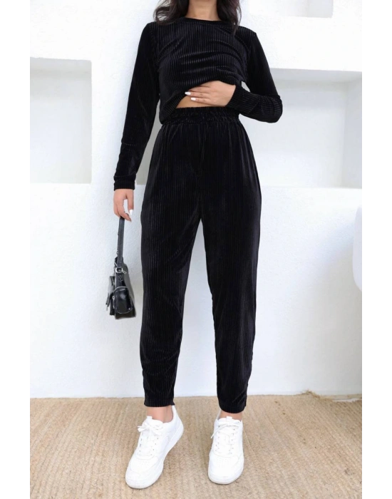 DESENLİ BLUZ - PANTOLON TAKIM SİYAH