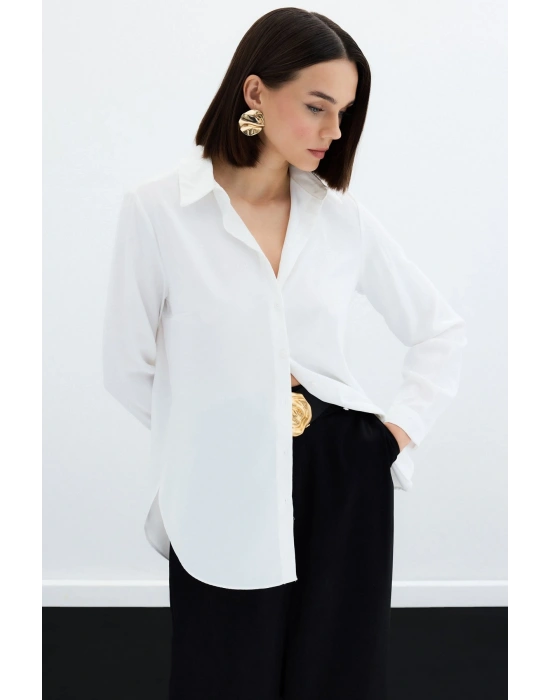 Düz Klasik Gömlek - Ekru