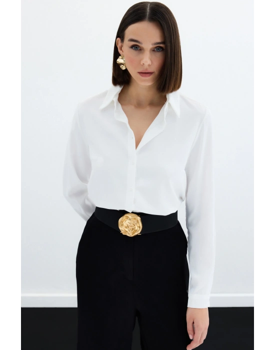 Düz Klasik Gömlek - Ekru