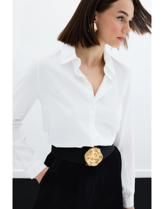 Düz Klasik Gömlek - Ekru