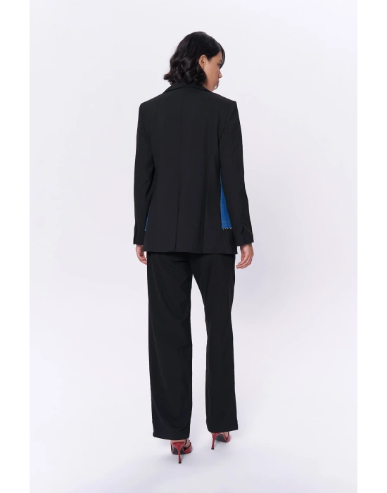 Kemer Aksesuarlı Denim Match Blazer Ceket Siyah