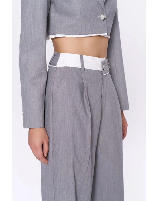 Match Pensli Geniş Paça Pantolon Gri