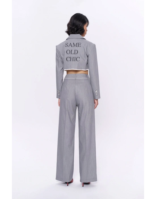 Match Pensli Geniş Paça Pantolon Gri