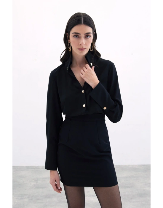 Çıt Çıt Detaylı Gömlek - Siyah