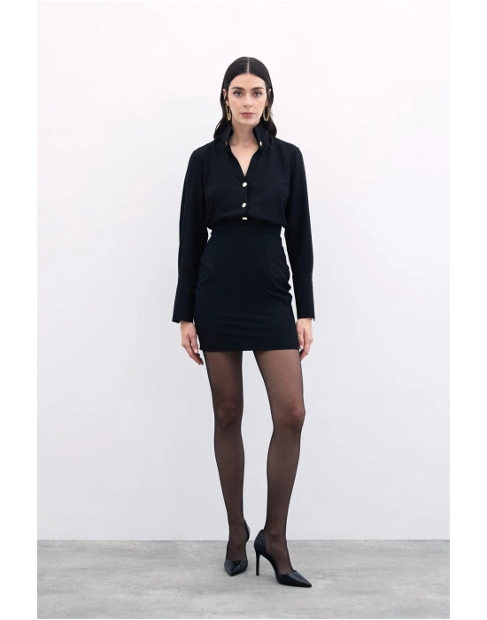 Çıt Çıt Detaylı Gömlek - Siyah