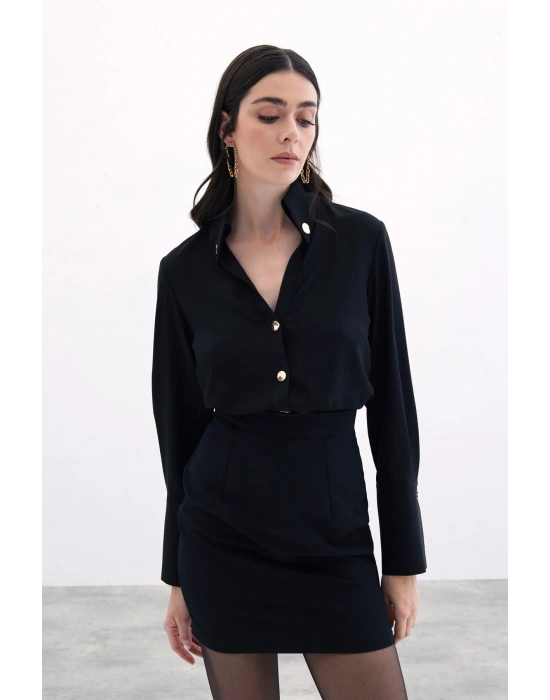 Çıt Çıt Detaylı Gömlek - Siyah