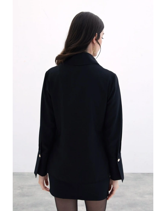 Çıt Çıt Detaylı Gömlek - Siyah