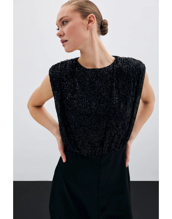 Payetli Saten Tulum - Siyah