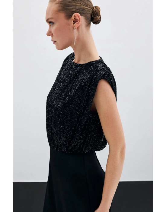 Payetli Saten Tulum - Siyah