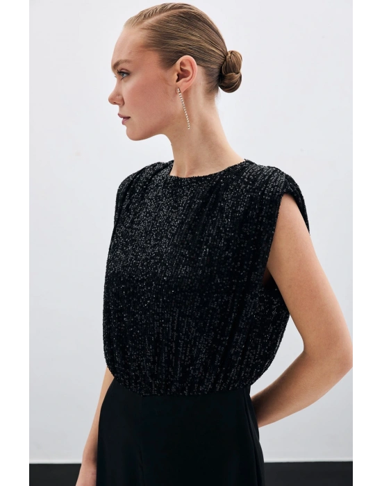 Payetli Saten Tulum - Siyah