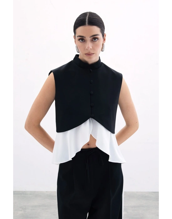 Kontrast Kısa Ceket - Siyah